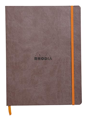 Rhodia 117553C Notizheft Rhodiarama mit weichem Umschlag, dot grid, 80 Blatt, 90 g elfenbeinfarbenes Papier, 190 x 250 mm, Lesezeichen, Innentasche,1 Stück,schokoladenbraun von Rhodia