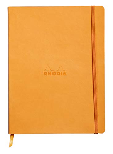 Rhodia 117565C Notizheft Rhodiarama mit weichem Umschlag, dot grid, 80 Blatt, 90 g elfenbeinfarbenes Papier, 190 x 250 mm, Lesezeichen, Innentasche,1 Stück,orange von Rhodia