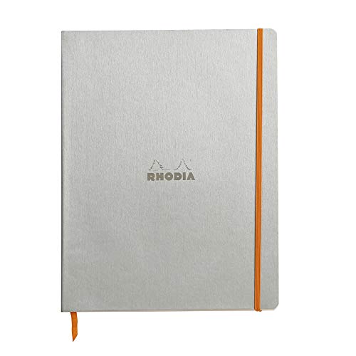 Rhodia 117701C Rhodiarama Notizbuch (mit weichem Deckel in Format DIN A4+, 220 x 297 mm, 80 Blatt, mikroperforiert, liniert, mit Gummizug, Lesezeichen, dehnbare Innentasche) 1 Stück, silber von Rhodia