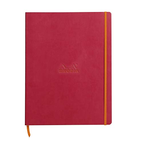 Rhodia 117712C Rhodiarama Notizbuch (mit weichem Deckel in Format DIN A4+, 220 x 297 mm, 80 Blatt, mikroperforiert, liniert, mit Gummizug, Lesezeichen, dehnbare Innentasche) 1 Stück, himbeer von Rhodia