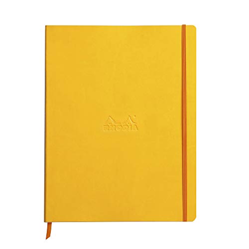 Rhodia 117716C Rhodiarama Notizbuch (mit weichem Deckel in Format DIN A4+, 220 x 297 mm, 80 Blatt, mikroperforiert, liniert, mit Gummizug, Lesezeichen, dehnbare Innentasche) 1 Stück, gelb von Rhodia