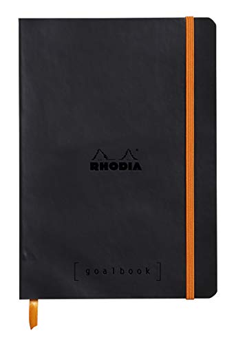 Rhodia 117742C Notizheft Goalbook (DIN A5, 14,8 x 21 cm, Dot, praktisch und trendige, mit weichem Deckel, 90g, elfenbeinfarbigem Papier, 120 Blatt, Gummizug, Lesezeichen) 1 Stück, Schwarz von Rhodia