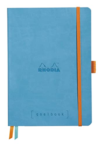 Rhodia 117766C Notizheft Goalbook (DIN A5, 14,8 x 21 cm, kariert, praktisch und trendige, mit weichem Deckel, 90g, elfenbeinfarbigem Papier, 120 Blatt, Gummizug, Lesezeichen) 1 Stück, Türkis von Rhodia