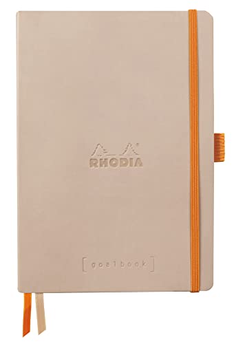 Rhodia 117803C - Notizheft Softcover Rhodiarama Goalbook DIN A5 (14,8x21 cm), 120 Blatt, DOT, 2 Lesezeichenbänder, Gummizugverschluss, Cover aus Kunstleder Rosa, 1 Stück von Rhodia