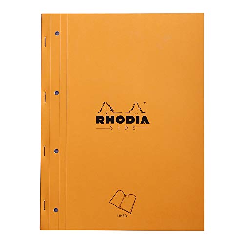Rhodia 118014C Notizblock (geheftet mit starkem Rücken aus Karton, 22,3 x 29,7 cm, liniert, 40 Blatt, mikroperforiert, 4-fach gelocht) 1 Stück, orange von Rhodia