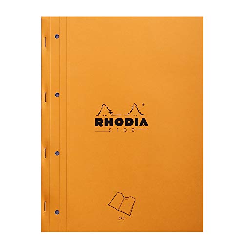 Rhodia 118016C Notizblock (geheftet mit starkem Rücken aus Karton, 22,3 x 29,7 cm, kariert, 40 Blatt, mikroperforiert, 4-fach gelocht) 1 Stück, orange von Rhodia