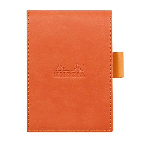 Rhodia 118114C Rhodiarama Notizblock (mit Schutzhülle Kunstleder, 8,4 x 11,5 cm, kariert, schick und elegant, Innentasche, ideal für Ihre Notizen) 1 Set, tangerine von Rhodia