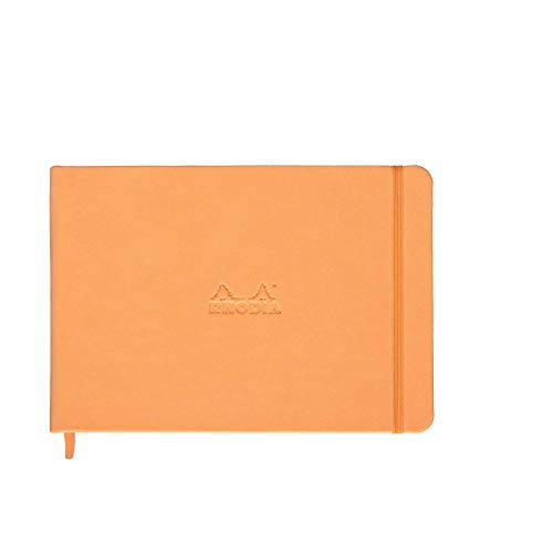 Rhodia 118178C quer Webnotebook (elfenbein, Gummizug, DIN A5, 14,8 x 21 cm, liniert mit Rand, 90 g, 96 Blatt) 1 Stück orange von Rhodia