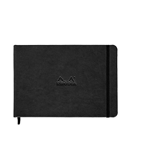 Rhodia 118179C quer Webnotebook (elfenbein, Gummizug, DIN A5, 14,8 x 21 cm, liniert mit Rand, 90 g, 96 Blatt) 1 Stück schwarz von Rhodia