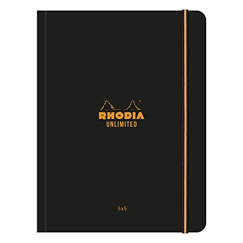 Rhodia 118759C Notizbuch Unlimited (DIN A5+, 16 x 21 cm, 60 Blatt, 80 g, kariert, elegant und praktisch) 1 Stück schwarz von Rhodia
