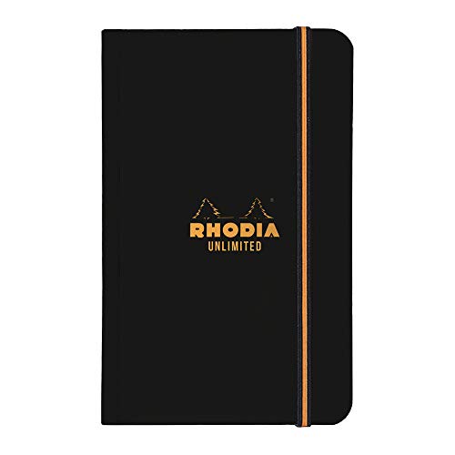 Rhodia 118858C Notizbuch Unlimited (mit Gummizug, 90 x 140 mm, mit zweifarbigem Gummizug, 60 Blatt, kariert) 1 Stück, schwarz von Rhodia