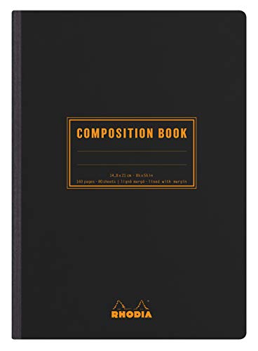 Rhodia 119219C - Heft Softcover Composition Book DIN A5 (14,8x21 cm), 80 Blatt, liniert mit Rand, Clairefontaine Papier weiß 80g, Cover schwarz, 1 Stück von Rhodia