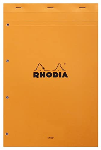 Rhodia 119600C - Notizblock (DIN A4, 21 x 29,7 cm, mikroperforiert, gelocht, liniert mit Rand, 80 Blatt) 1 Stück orange von Rhodia