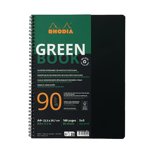 Rhodia 119912C - Rhodiactive Greenbook Spiralheft, kariert, DIN A4+ 22,5x29,7cm, 80 Blatt mikroperforiert, 4-fach gelocht, 100% Recycling Papier, 90, Schwarz, 1 Stück Rhodia 119912C - Rhodiactive Greenbook Spiralheft, kariert, DIN A4+ 22,5x29,7cm, 80 Blatt mikroperforiert, 4-fach gelocht, 100% Recycling Papier, 90, Schwarz, 1 Stück von Rhodia