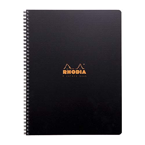 Rhodia 119920C Notizbuch (mit Doppelspiralbindung, 4-farbiger Rand, gelocht, kariert, mikroperforiert, 90 g, DIN A4, 21 x 29,7 cm, 80 Blatt) 1 Stück schwarz von Rhodia