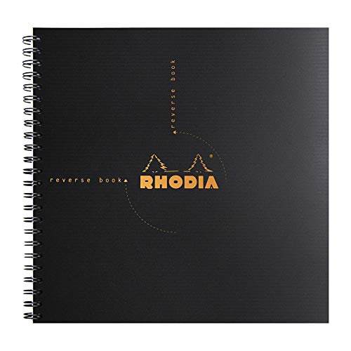 Rhodia 119960C Reverse Book (geheftet, 90g, Velin Papier, 21 x 21 cm, 80 Blatt, kariert, praktisch und belastbar) 1 Stück, schwarz von Rhodia