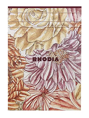 Rhodia 120031C - Rhodia ORANGE Botanique - Schreibblock geleimt, DIN A5 liniert, 70 Blatt, elfenbeinfarbiges Papier 90g, Blumenmotiven, 1 Stück von Rhodia