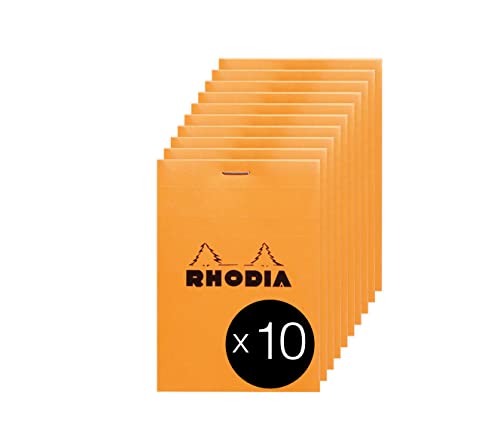 Rhodia 12200C - Packung mit 10 Notizblöcken No.12, 8,5x12cm 80 Blätter kariert 80g, Orange, 1 Pack von Rhodia