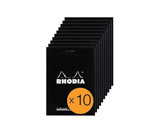 Rhodia 12559C - Packung mit 10 Notizblöcken No.12, 8,5x12cm 80 Blätter Dot-Lineatur 80g, Schwarz, 1 Pack von Rhodia