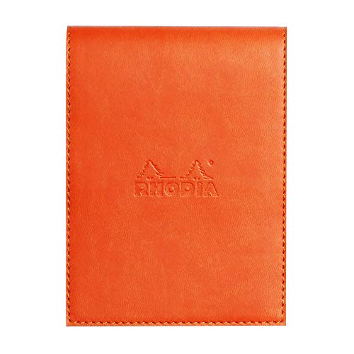 Rhodia 128114C Notizblock N12 (mit Schutzhülle aus Kunstleder, 9,5 x 13 cm, kariert, schick und elegant, ideal für Ihre Notizen) 1 Set, tangerine von Rhodia