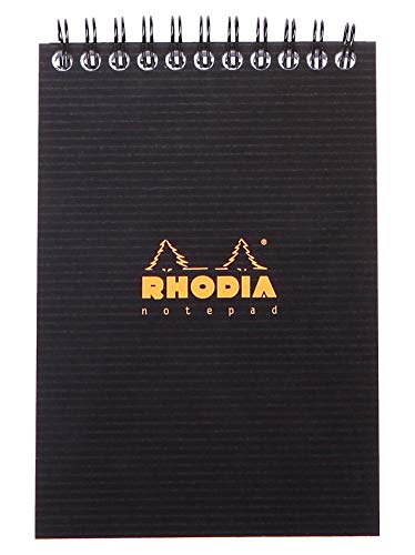 Rhodia 13920C Notepad Block (kariert, mit Spiralbindung, DIN A6, 10,5 x 14,8 cm, 90 g, 80 Blatt) 1 Stück schwarz von Rhodia