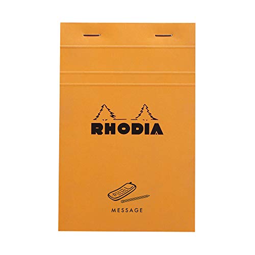 Rhodia 140000C - Notizblock N°140 Message, kopfseitig geheftet, 11x17 cm, 80 Blatt mikroperforiert mit Vordruck, Clairefontaine Papier weiß 80g, Cover Orange, 1 Stück von Rhodia