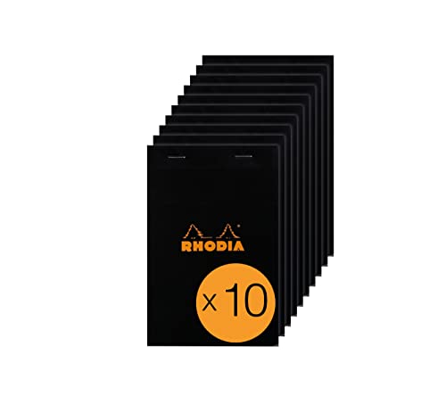 Rhodia 142009C - Packung mit 10 Notizblöcken No.14, 11x17cm 80 Blätter kariert 80g, Schwarz, 1 Pack von Rhodia