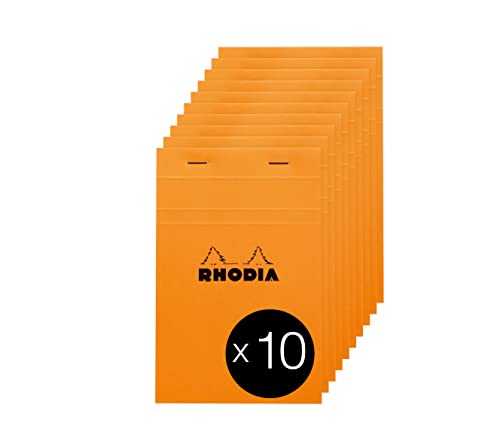 Rhodia 14200C - Packung mit 10 Notizblöcken No.14, 11x17cm 80 Blätter kariert 80g, Orange, 1 Pack von Rhodia