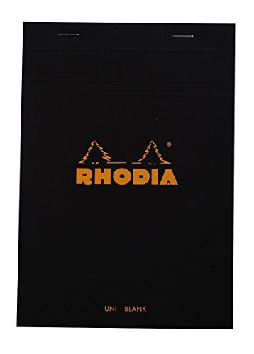 Rhodia 160009C - Schreibblock / Notizblock geheftet No.16 DIN A5 21x14,8 cm, 80 Blätter blanko 80g, abtrennbar und mikroperforiert, mit Kartonrücken, Schwarz, 1 Stück von Rhodia
