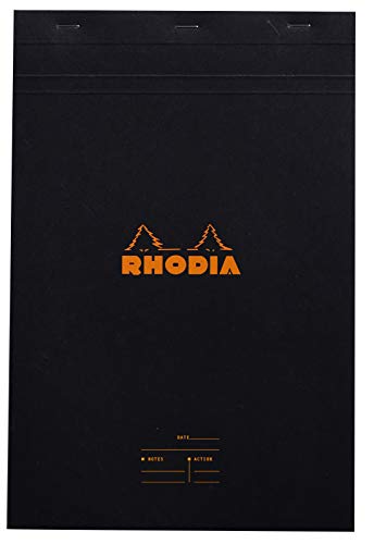 Rhodia 164009C - Schreibblock / Notizblock Meeting Pad DIN A5 21x14,8 cm, 80 Blatt 80g, abtrennbar, mit Vordruck Date + Notes + Action, abtrennbar, mikroperforiert, mit Kartonrücken, Schwarz, 1 Stück von Rhodia
