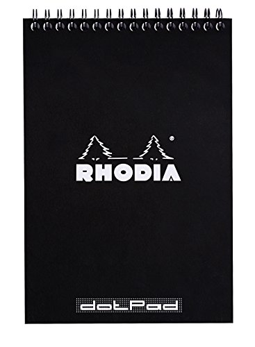 Rhodia 165039C - Block Notepad mit Doppelspirale 80 Blätter Dot-Lineatur 80g, abtrennbar und mikroperforiert, mit Kartonrücken, ideal für Notizen, Schwarz, 1 Stück von Rhodia