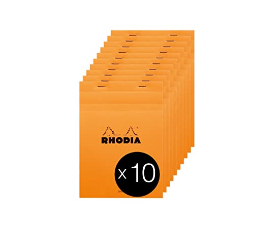 Rhodia 16600C - Packung mit 10 Notizblöcken No.16, DIN A5 80 Blätter liniert mit Rand 80g, Orange, 1 Pack von Rhodia