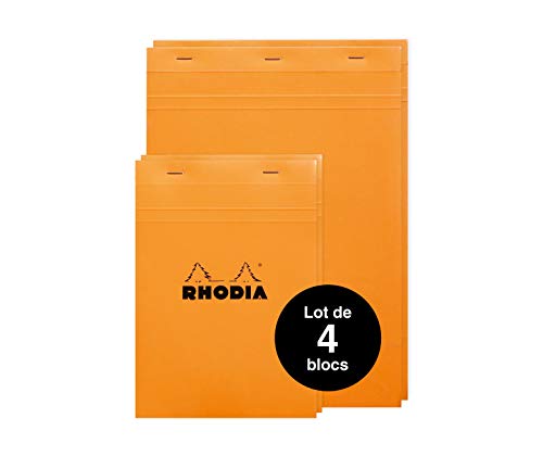 Rhodia 16800AMZC - Set mit 4 Notizblöcken kopfseitig geheftet (2 Blöcke N°18 (14,8x21 cm) + 2 Blöcke N°16 ( 21x29,7 cm)), 40 Blatt, mikroperforiert, kariert,Cover Orange, 4 Stück von Rhodia