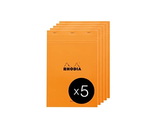 Rhodia 18000C - Packung mit 5 Notizblöcken geheftet No.18, DIN A4 80 Blätter blanko 80g, Orange, 1 Pack von Rhodia