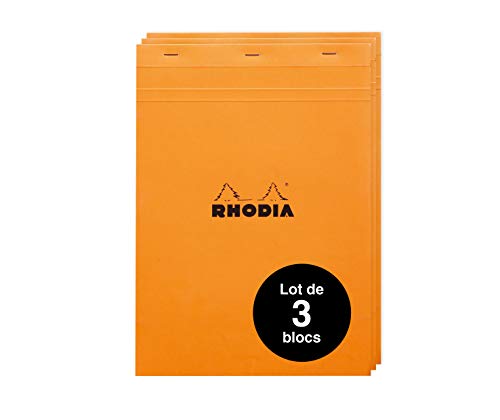 Rhodia 18200AMZC - Set mit 3 Notizblöcken N°18 DIN A4 (21x29,7 cm), kopfseitig geheftet, 80 Blatt mikroperforiert, kariert, Clairefontaine Papier weiß 80g, Cover Orange, 3 Stück von Rhodia