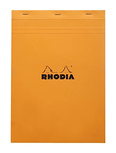 Rhodia 18200C - Schreibblock / Notizblock geheftet No.18 DIN A4 21x29,7 cm, 80 Blätter kariert 80g, abtrennbar und mikroperforiert, mit Kartonrücken, Orange, 1 Stück von Rhodia