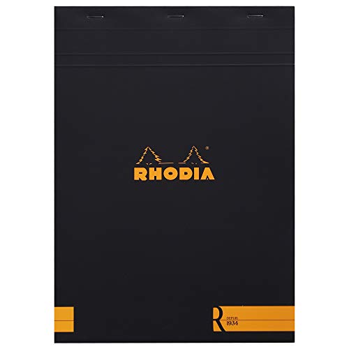 Rhodia 182012C Block, kopfseitig geheftet, DIN A4, liniert, 21 x 29.7 cm, 70 Blatt, schwarz von Rhodia