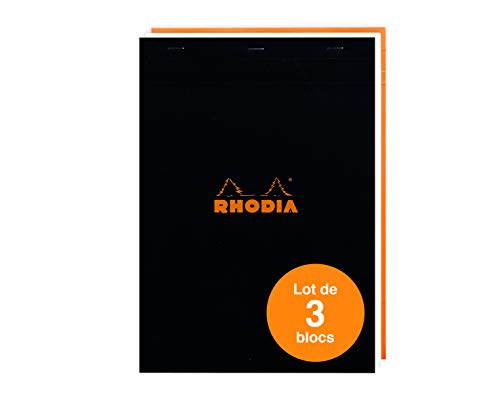 Rhodia 182019AMZC - Set mit 3 Notizblöcken N°18 DIN A4 (21x29,7 cm), kopfseitig geheftet, 80 Blatt mikroperforiert, kariert, Clairefontaine Papier weiß 80g, Cover sortiert, 3 Stück von Rhodia