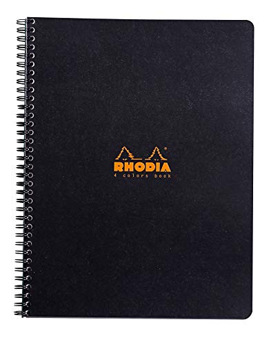 Rhodia 19320C 4 Colour Book (mit Spiralbindung, kariert, 22,5 x 29,7 cm, 80 Blatt) 1 Stück farbig sortiert Schwarz / Orange von Rhodia