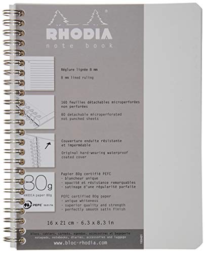 Rhodia 193461C Notizbuch (mit Doppelspirale, liniert, mikroperforiert, DIN A5+ 160 x 210 mm, 80 g, 80 Blatt) 1 Stück weiß von Rhodia