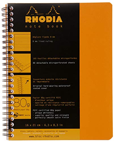 Rhodia 193468C Notizbuch (liniert, ideal für Ihre Notizen, DIN A5, 14,8 x 21 cm, 80 Blatt) 1 Stück orange von Rhodia