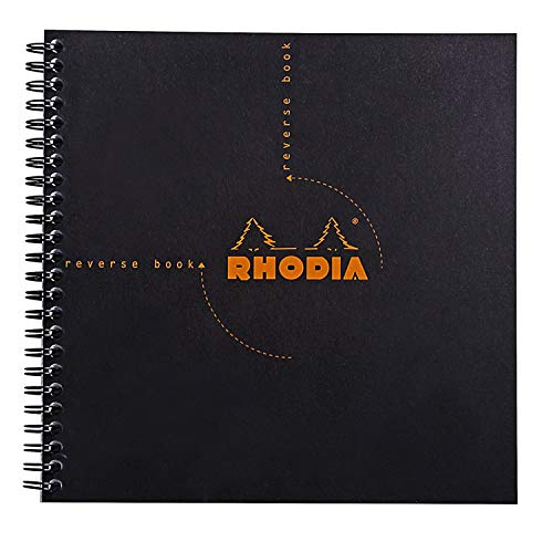 Rhodia 193609C Reverse Book (mit Spiralbindung, kariert, quadratisch, 21 x 21 cm, 80 Blatt) 1 Stück schwarz von Rhodia