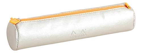 Rhodia 318994C rund Schlampermäppchen (21,5 x 5 cm, Kunstleder, elegant und praktisch, Reißverschuss und Griffplatte, ideal für unterwegs) 1 Stück, tangerine, Silber von Rhodia