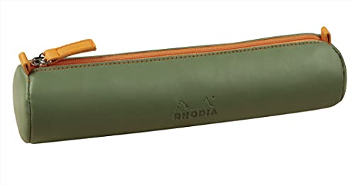 Rhodia 319004C - Schlampermäppchen Rhodiarama, rund, 21,5x5,5 cm, mit elfenbeinfarbenem Jersey gefüttert, praktisch und elegant aus Kunstleder Salbei, 1 Stück von Rhodia