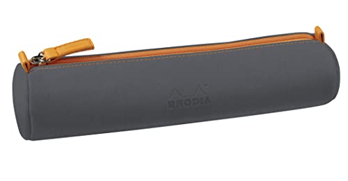 Rhodia 319046C - Schlampermäppchen Rhodiarama, rund, 21,5x5,5 cm, mit elfenbeinfarbenem Jersey gefüttert, praktisch und elegant aus Kunstleder, Titanium, 1 Stück von Rhodia