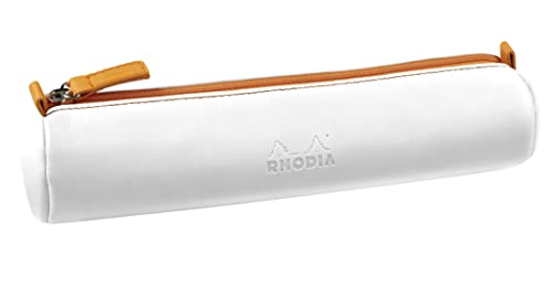 Rhodia 319047C - Schlampermäppchen Rhodiarama, rund, 21,5x5,5 cm, mit elfenbeinfarbenem Jersey gefüttert, praktisch und elegant aus Kunstleder, Weiß, 1 Stück von Rhodia