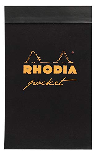 Rhodia 8229C - Notizblock Pocket kopfseitig geheftet, 7,5 x12 cm, 40 Blatt mikroperforiert, kariert, Clairefontaine Papier weiß 80g, Cover Schwarz, 1 Stück von Rhodia