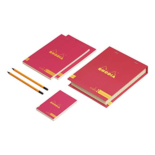 Rhodia 92968C ColoR Set (mit 1 x Notizblock 8,5 x 12 cm, 2 x Notizblöcke DIN A5, 14,8 x 21 cm und 2 Bleistifte) 1 Set, Erdbeer von Rhodia