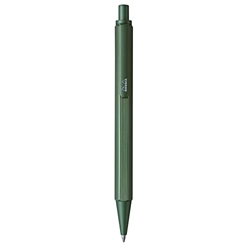 Rhodia 9387C – Kugelschreiber, nachfüllbar, Sechseckiger Schaft aus gebürstetem Aluminium, Salbei – Spitze einziehbar, hohe Präzision 0,7 mm, schwarze Tinte von Rhodia