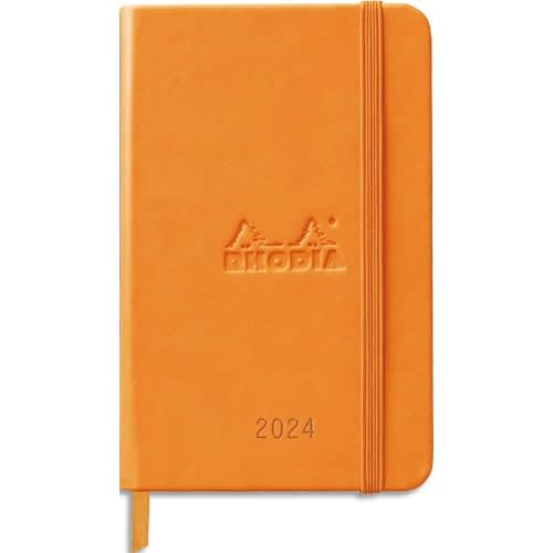 Rhodia Webplanner 2024 Terminkalender A6 – horizontales Gitter, 160 Seiten, elfenbeinfarbenes Papier, 90 g, mit Gummiband – Orange von Rhodia